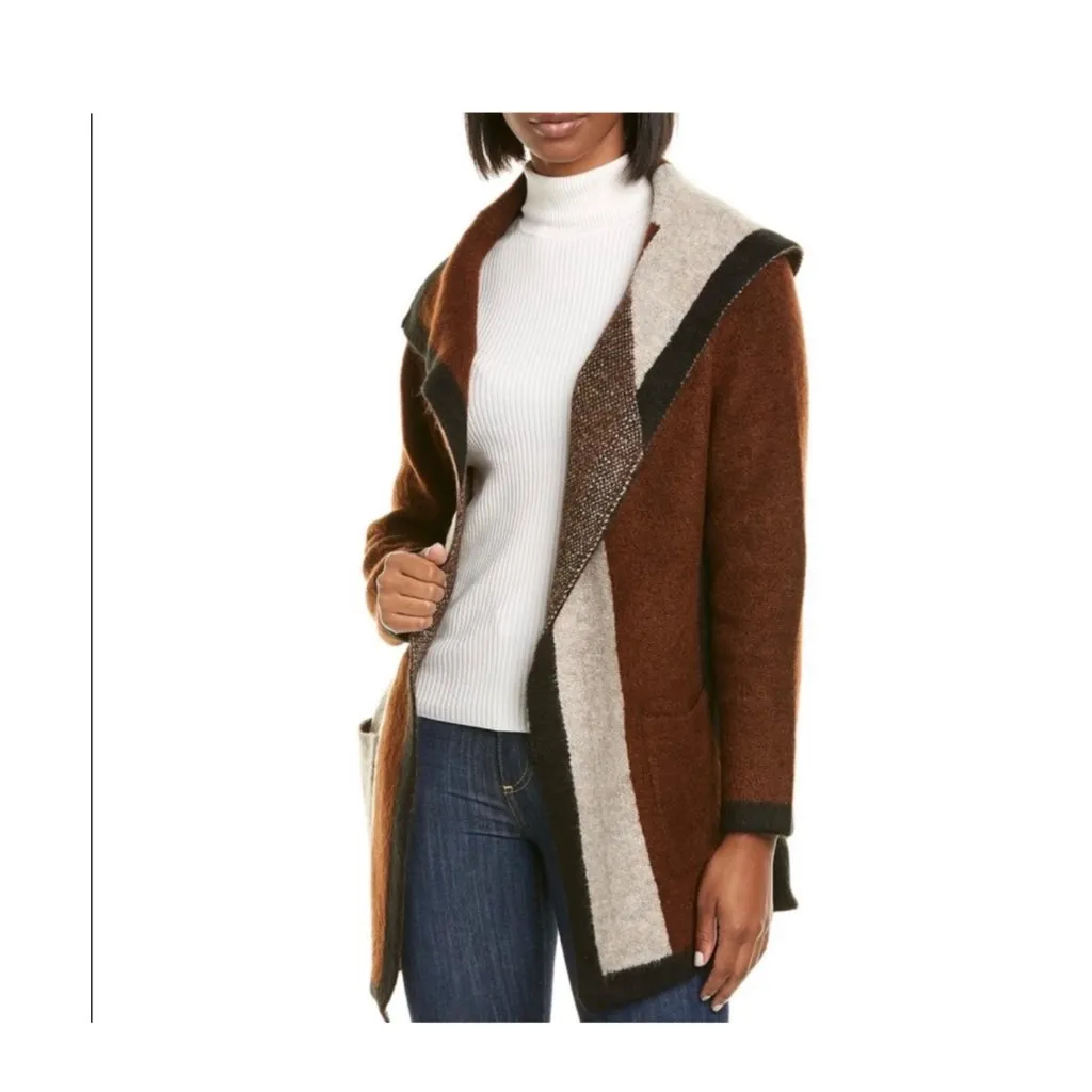 Max Studio Womens Large Thick Striped Open Front Cardigan‎ Long Jacquard Sweater - Image 2