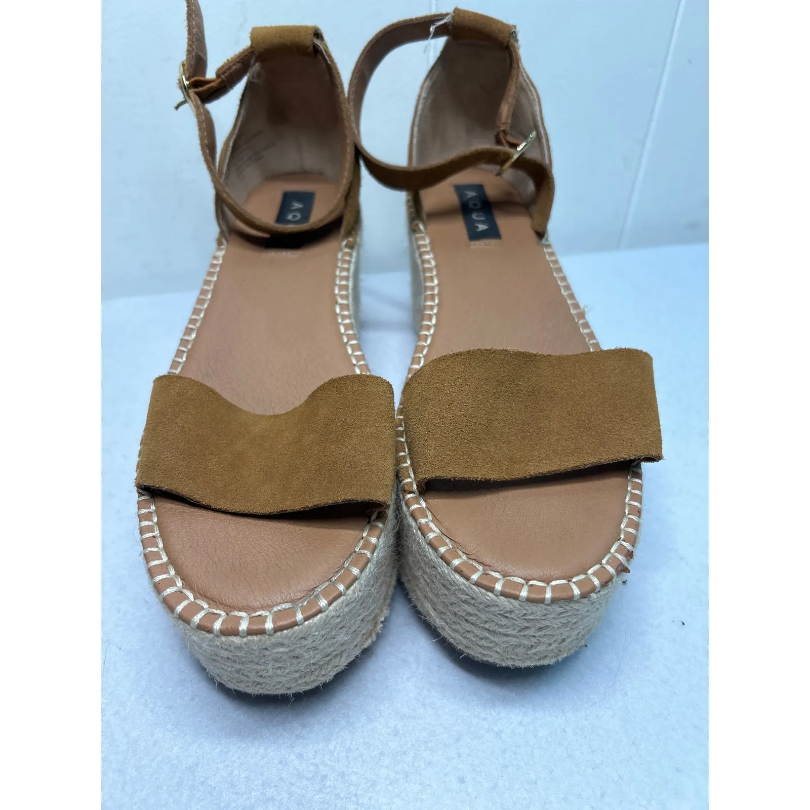 Aqua Womens Ria Suede Ankle Platform Espadrilles in brown suede. - Image 4