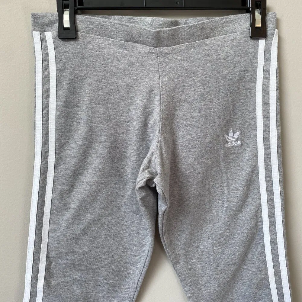Adidas Women's Medium Classic 3 Stripes Gray Gym Jogging Tight Leggings CY4761 - Image 6