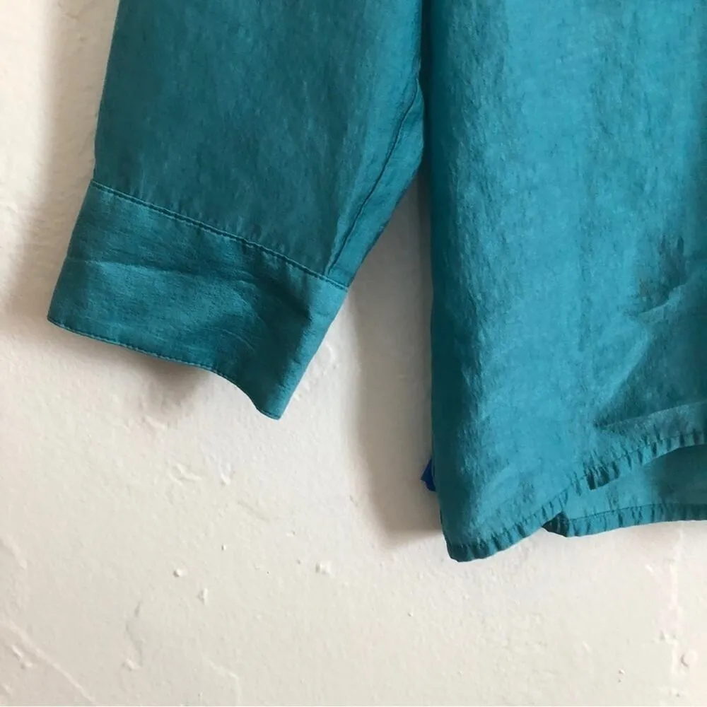 J. Jill Peasant Tunic Teal Soft Tencel Long Sleeve Split VNeck Collar Blouse Top Green Size M - Image 4