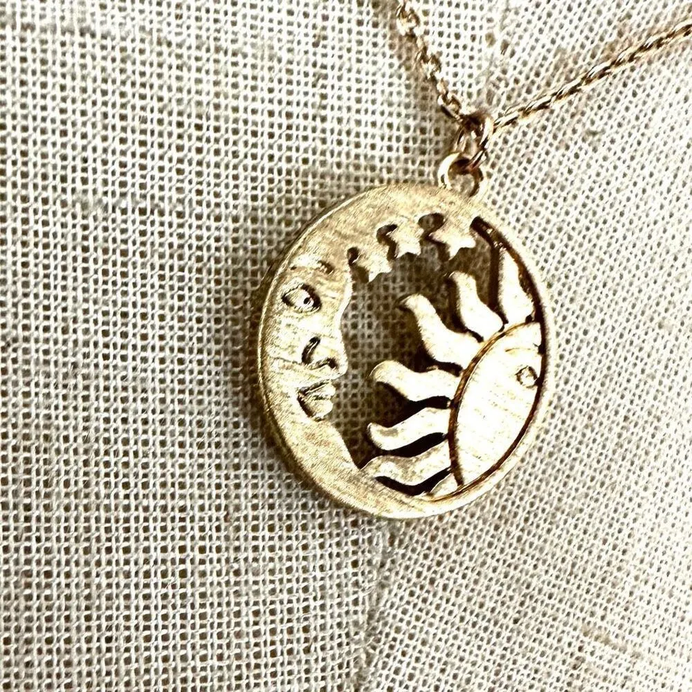Gold tone Sun and Moon Disc Necklace - Image 4