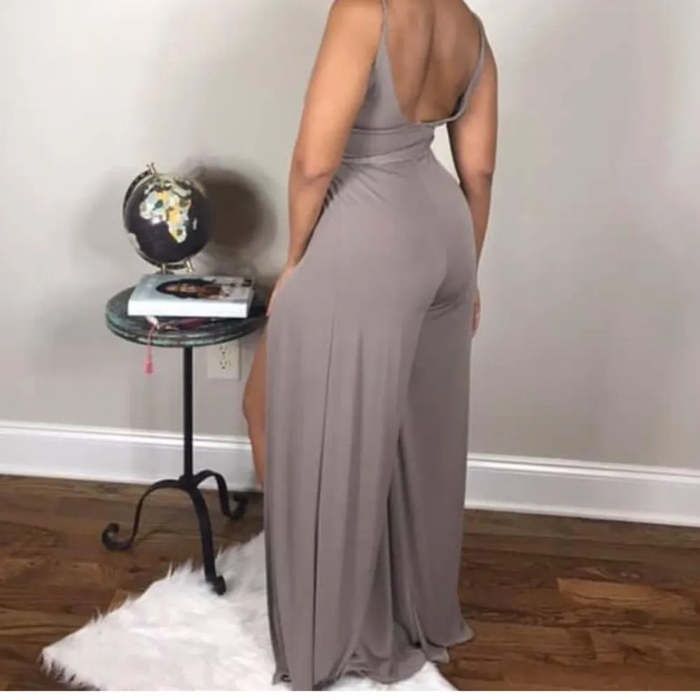 BLUE Blush open leg spaghetti strap jumpsuit. Small. Tan - Image 3