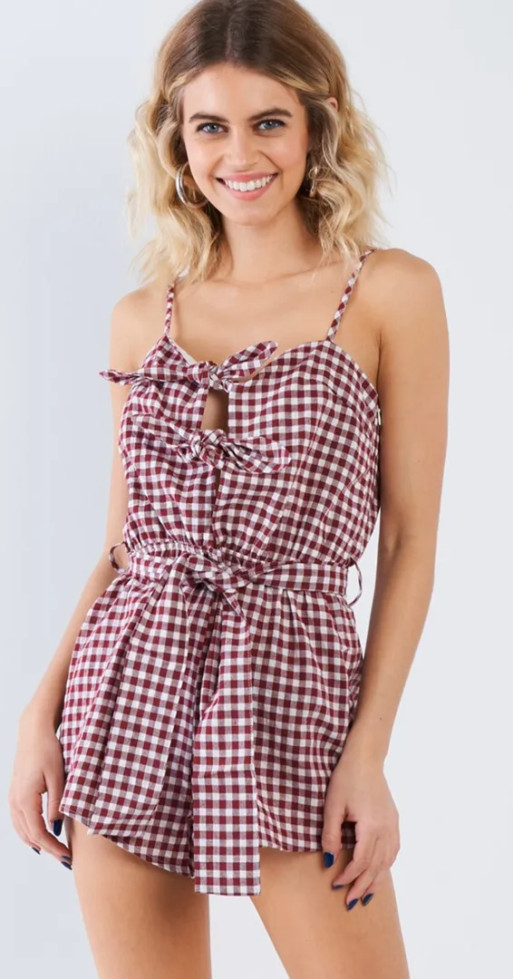 Boutique Checkered Bow Romper - Image 6