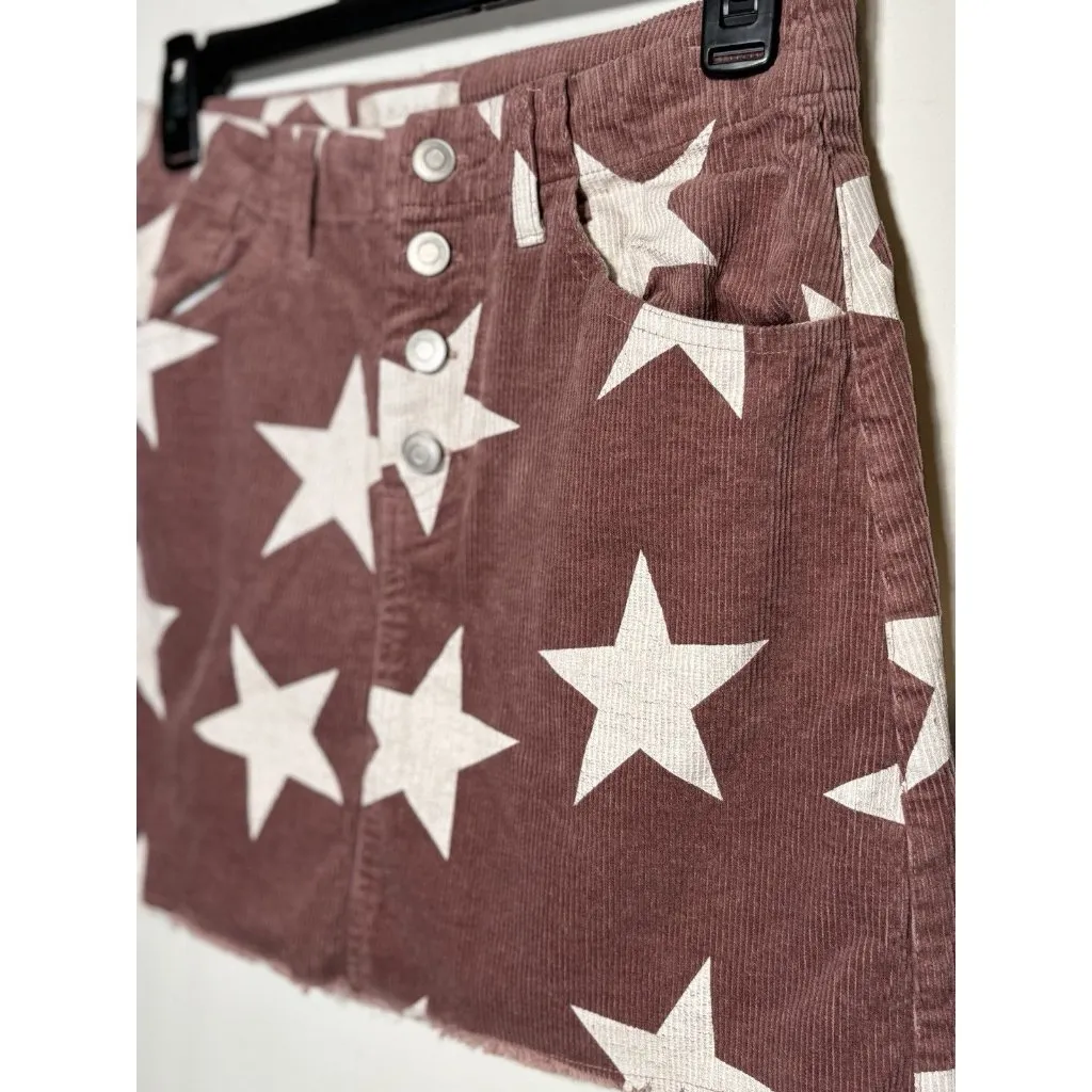ALTAR’D STATE Red White Star Corduroy Mini Skirt Raw Hem Western Boho Size Small - Image 2
