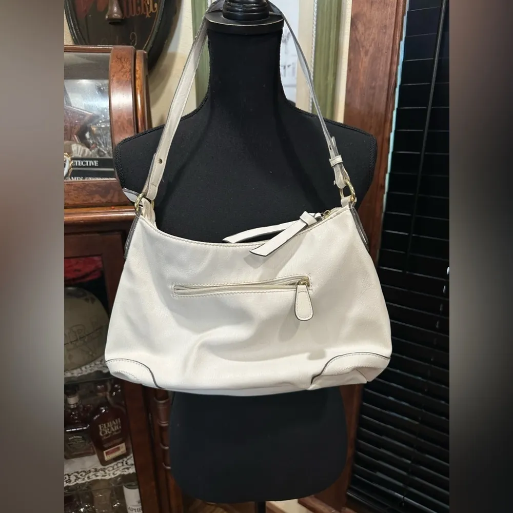 Nicole Miller White Handbag with Side Studs Medium EUC - Image 3