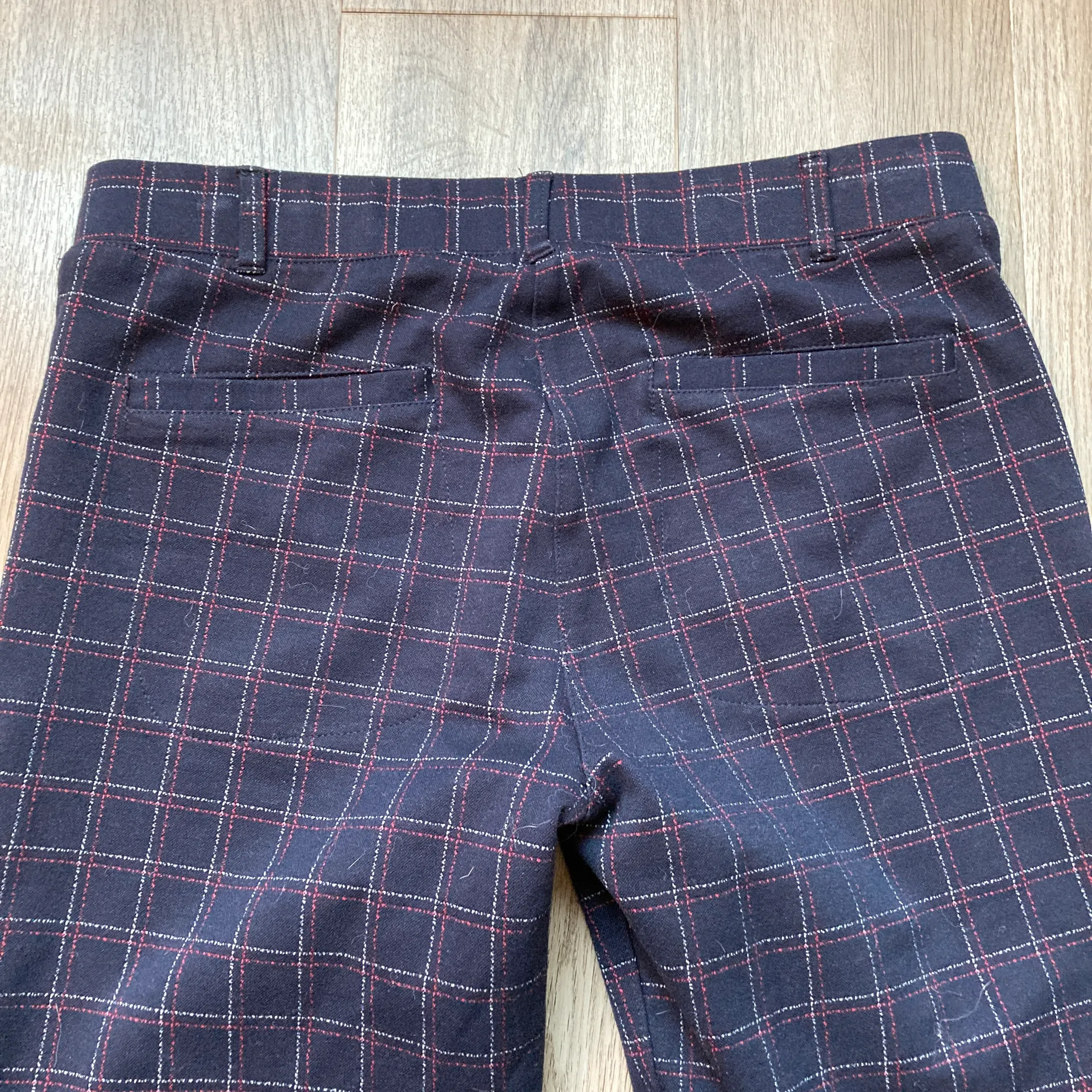 Betabrand  Navy Blue Blue Plaid Yoga Dress Pants Bootcut Size L Petite - Image 8