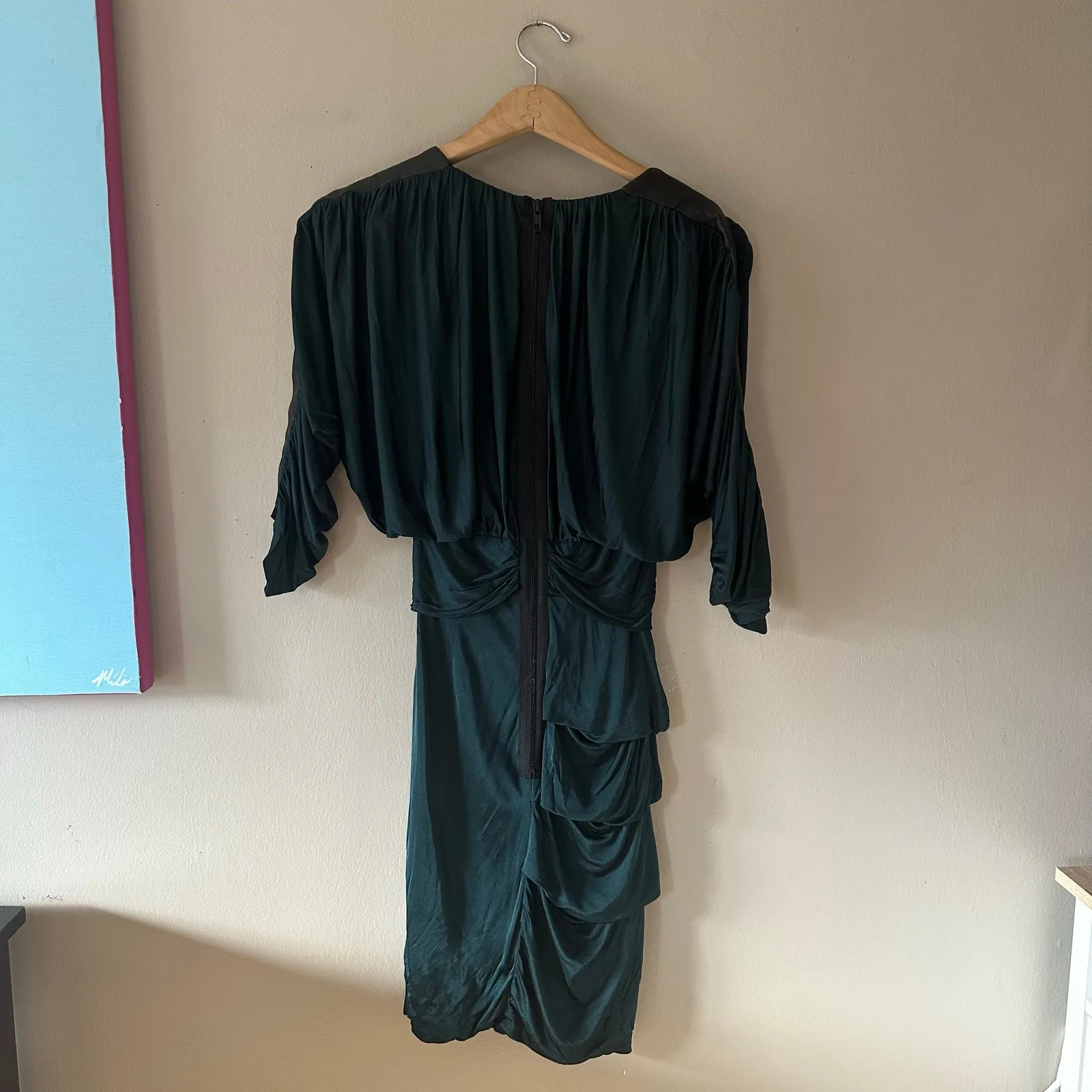 Yigal Azrouel Jade Green Bat Wing Ruched Dress Size 0 - Image 4