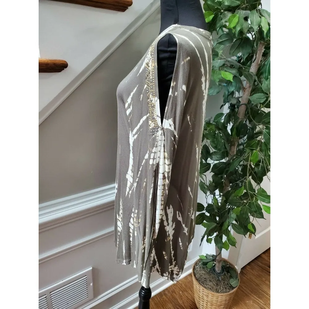 Knox Rose Women's White & Green Rayon Long Sleeve Round Neck Casual Top Size XS - Image 5