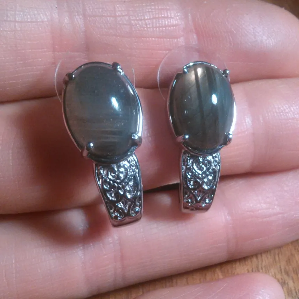 Madagascar Fire Labradorite Stainless Steel Solitaire Stud Earrings - Image 11