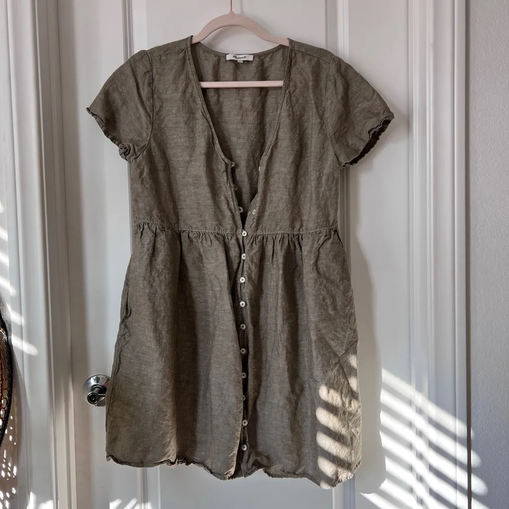 Madewell  Alexandra Linen Cotton Blend Mini Dress Medium Button Front - Image 2
