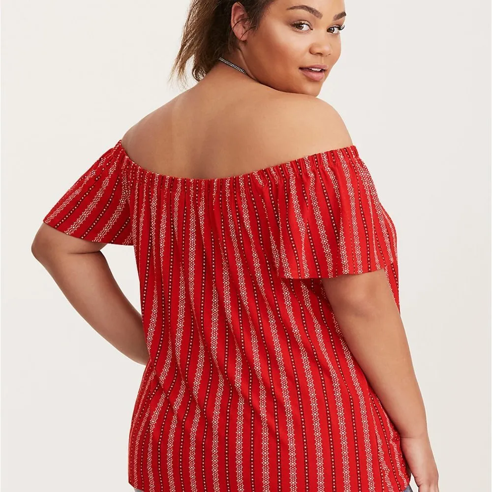 Torrid Border Print Off Shoulder Top Bohemian Southwest Red Line 1X - Image 3