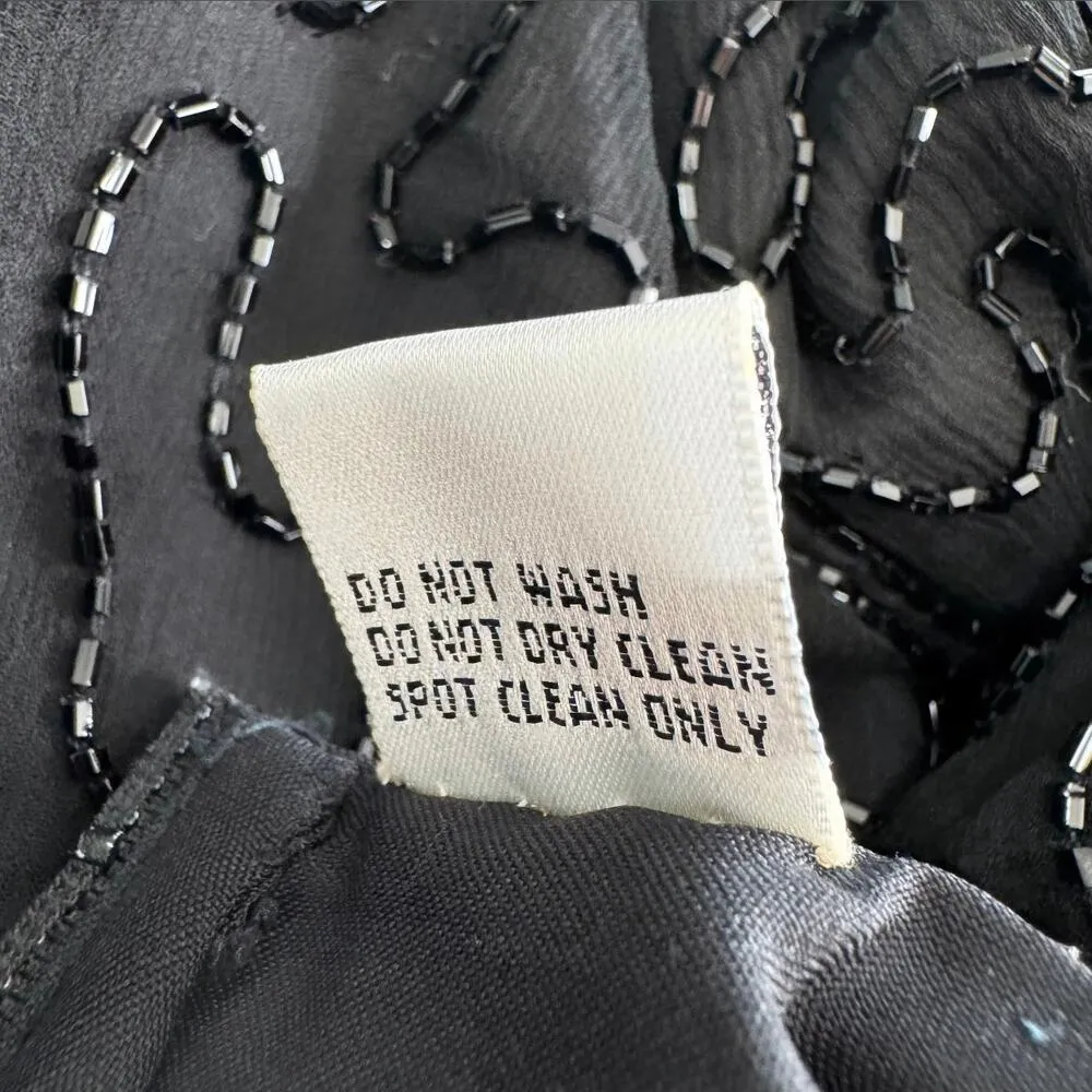 Kazar Black Silk Vintage Beaded Short Sleeve Mini Cocktal Dress Size Large - Image 8