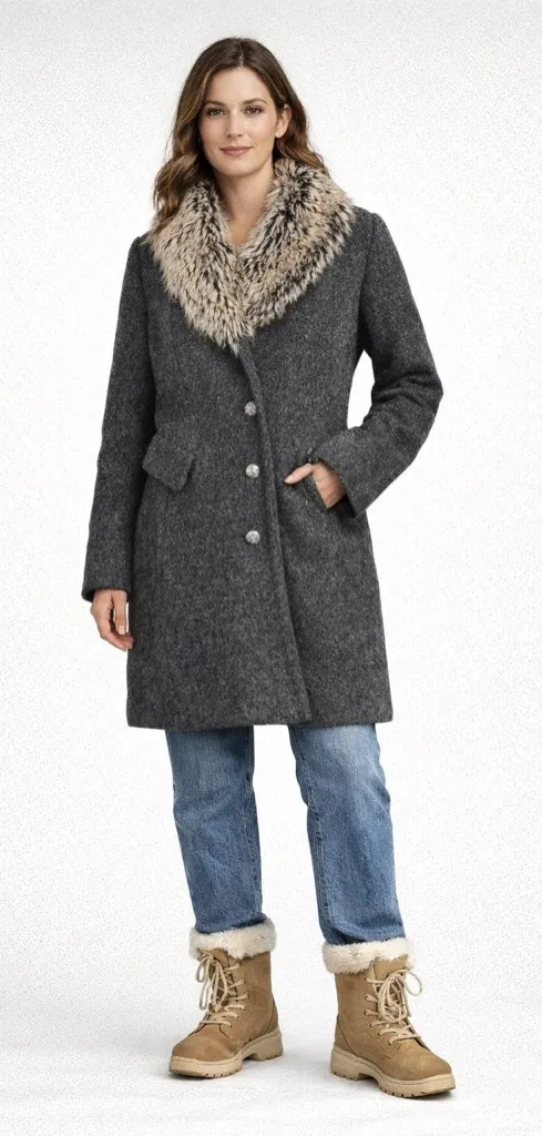 Coldwater Creek Gray Wool Blend Coat Faux Fur Trim Women’s PM 10–12 - Image 1