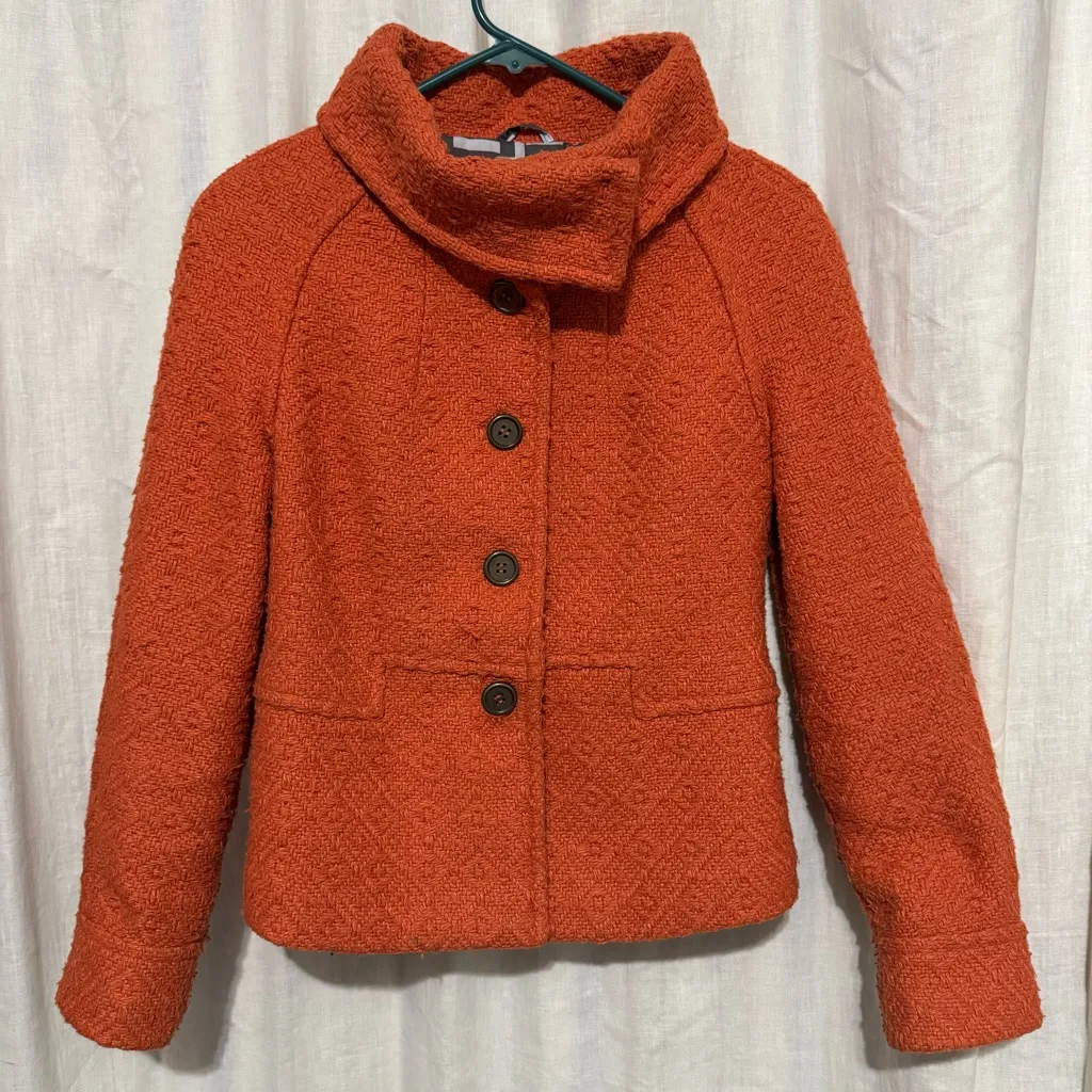 Tulle Women‎ Anthropologie Orange Textured Patterned High Neck Buttondown Coat S - Image 5