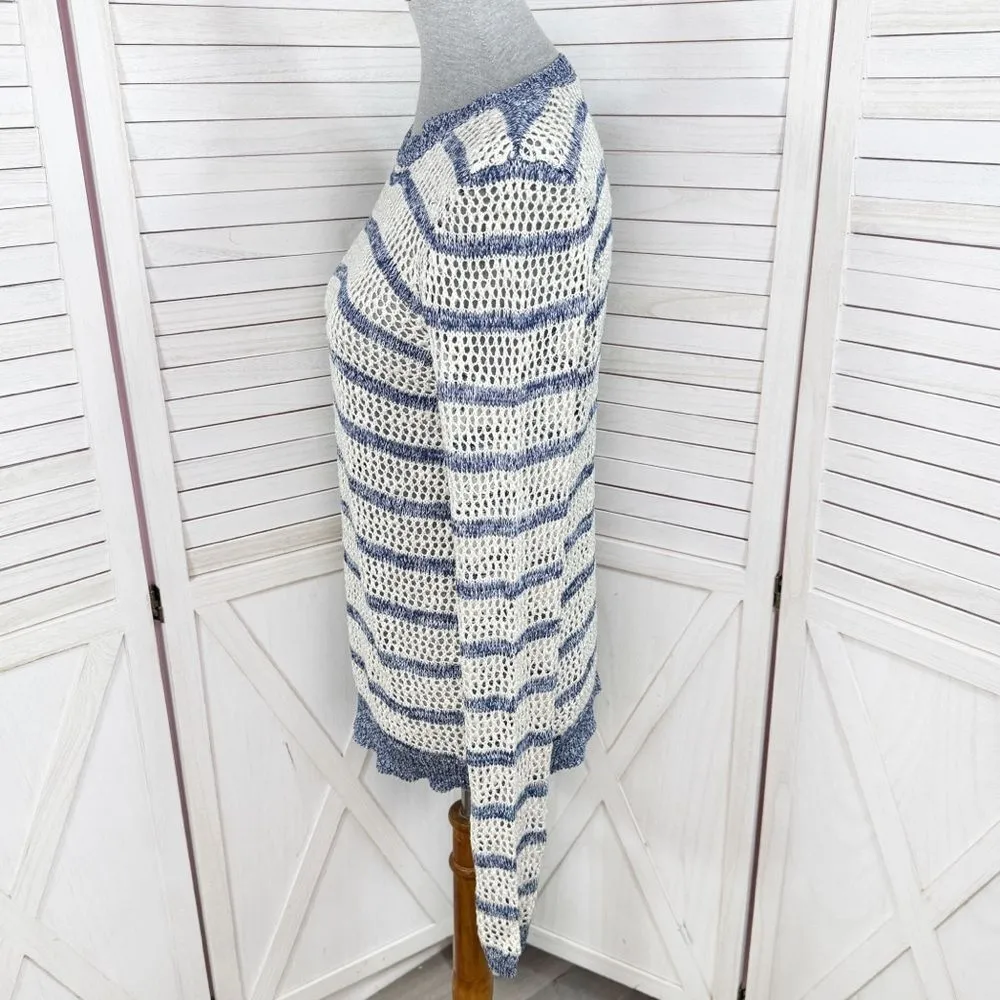 Xhilaration‎ Striped Open Weave Mesh Sweater Blue Cream Medium - Image 2