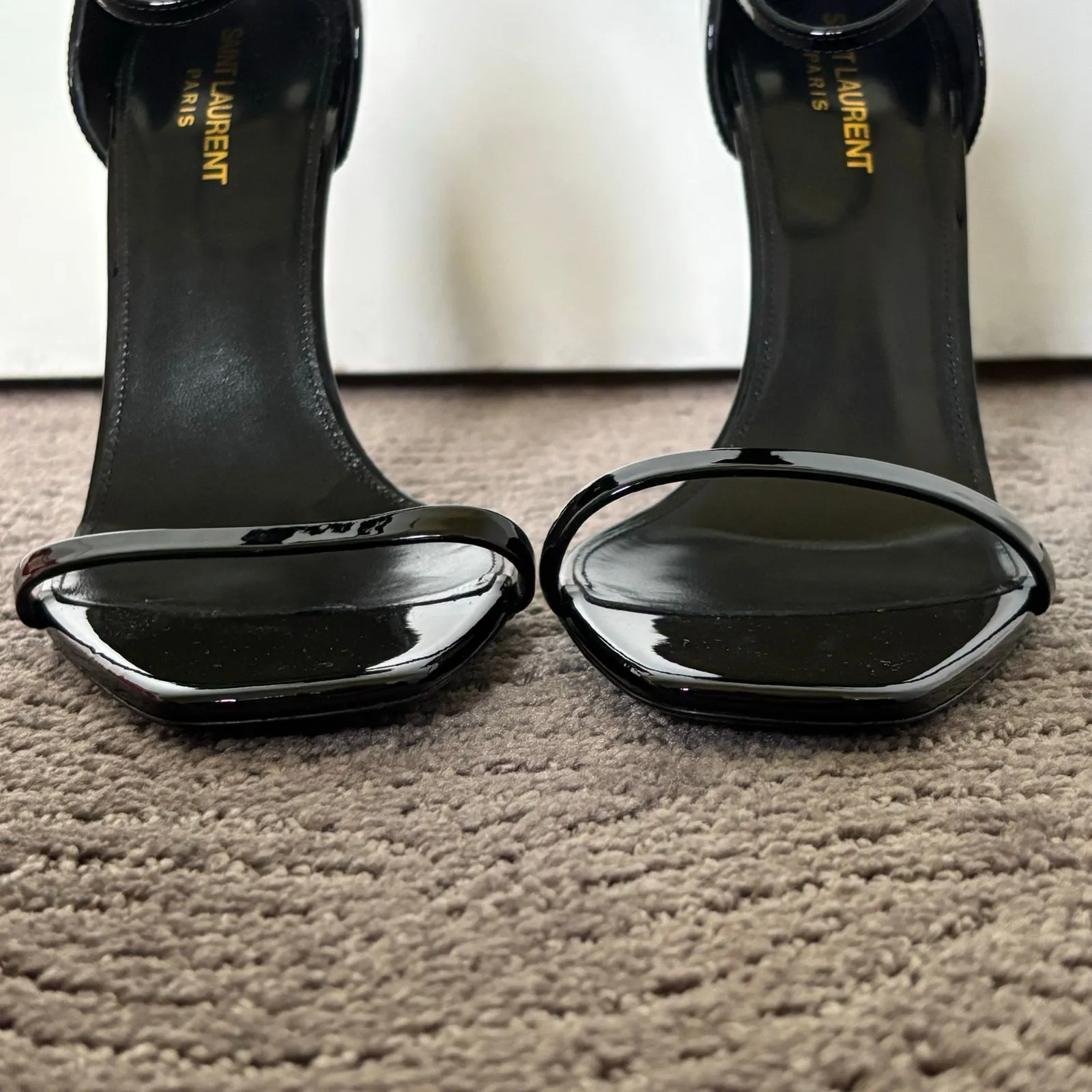 Saint Laurent Opyum YSL High Heel Patent Leather Sandal Pumps Black Size EU 40.5 - Image 10
