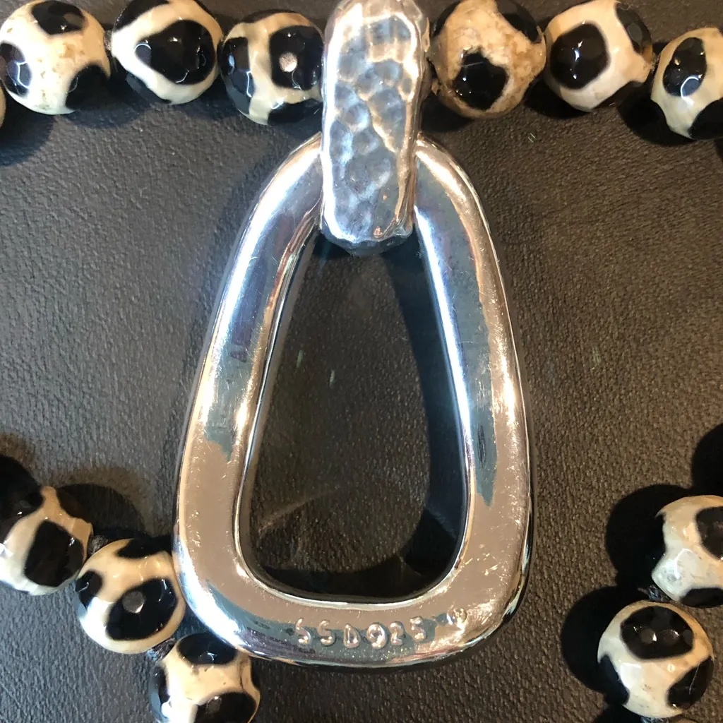 SIMON SEBBAG Tortoise Shell Agate Necklace with Sterling Silver Modern Pendant Black - Image 6