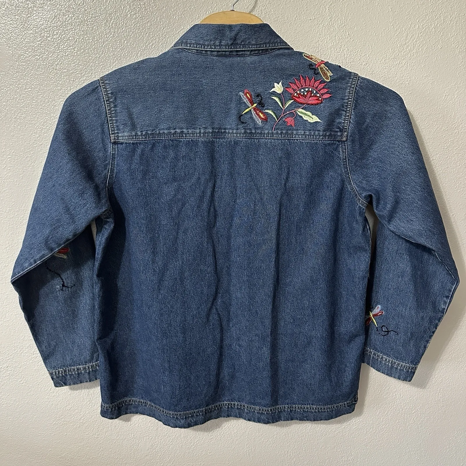 Quacker Factory Jean Jacket Size Large Denim Beaded Embroidered Floral Blue - Image 9