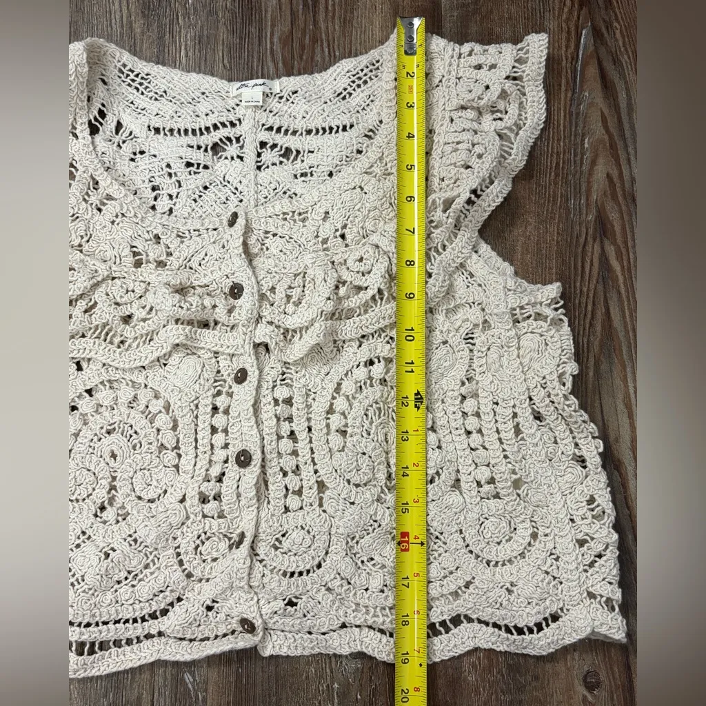 Ultra Pink Ivory Crochet Knit Button Cardigan Large Boho Beach Summer Cottage - Image 6