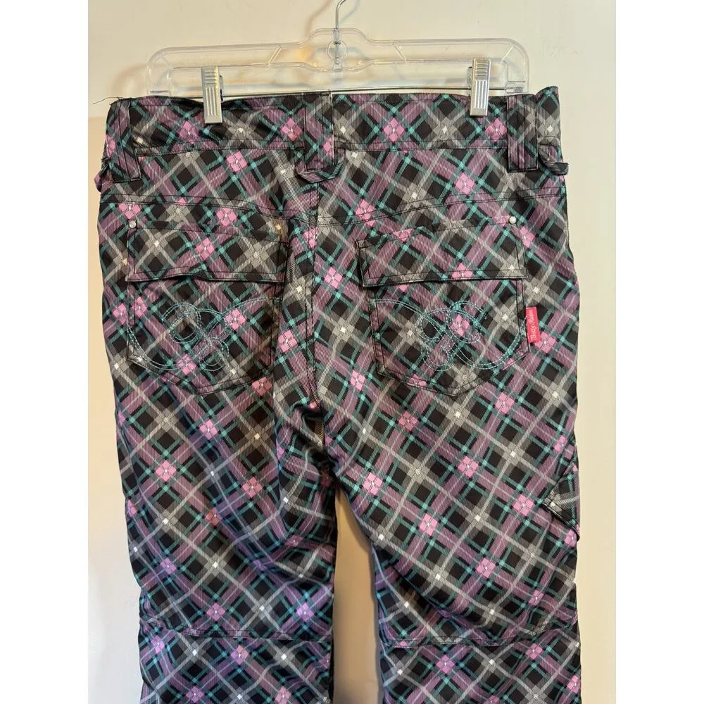 Betty Rides Women's Medium Pink Black Blue Ski Snowboarding Snow Pants Pockets - Image 11