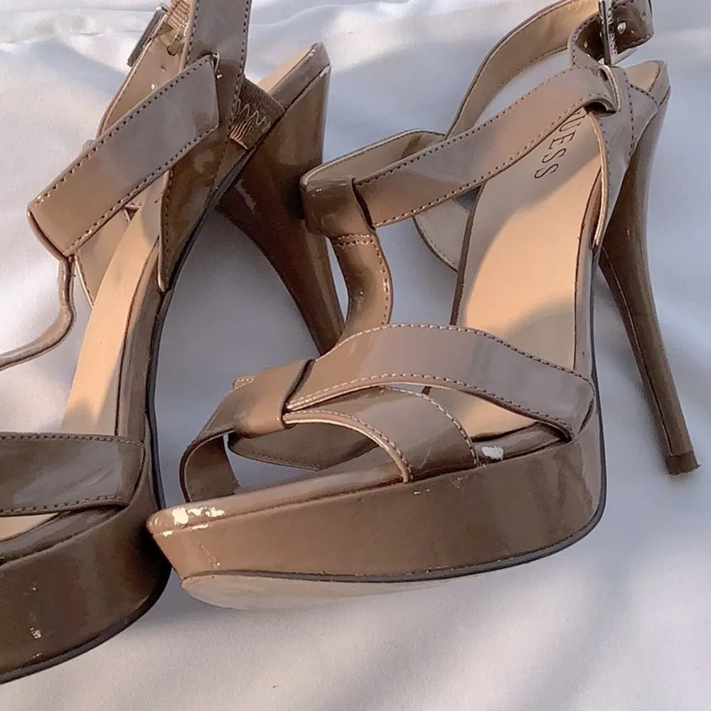 GUESS G High 5” Heels, Size 7 Beige Patent Leather. Minor Wear. See Picture #7 - Image 7