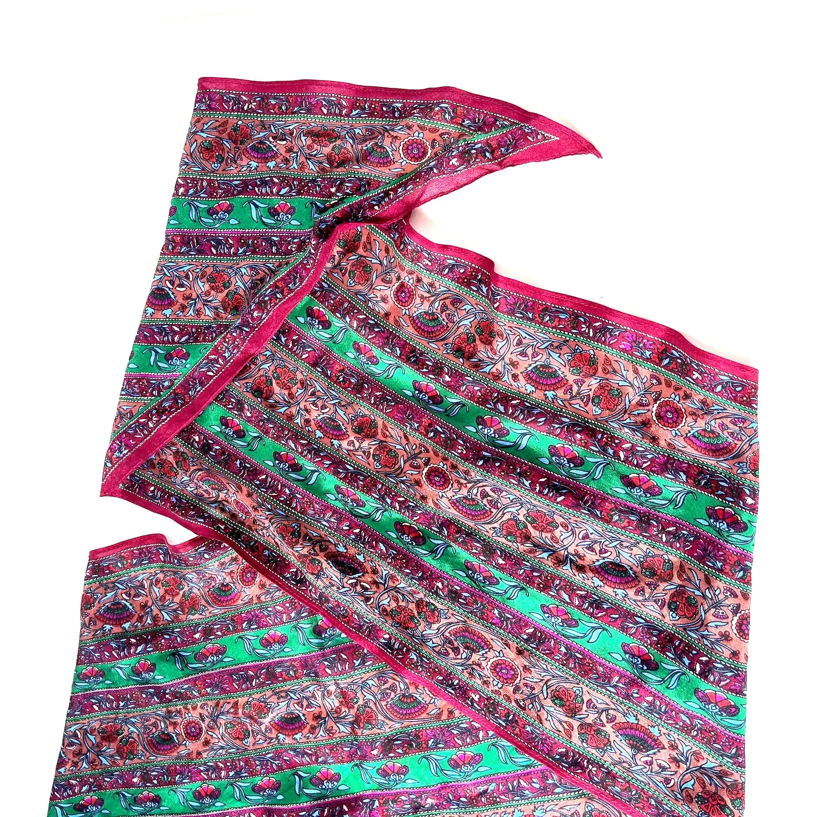 ANNE KLEIN Long Rectangle Scarf 70" x 11" Royal Tones Floral Burgundy Signed - Image 5