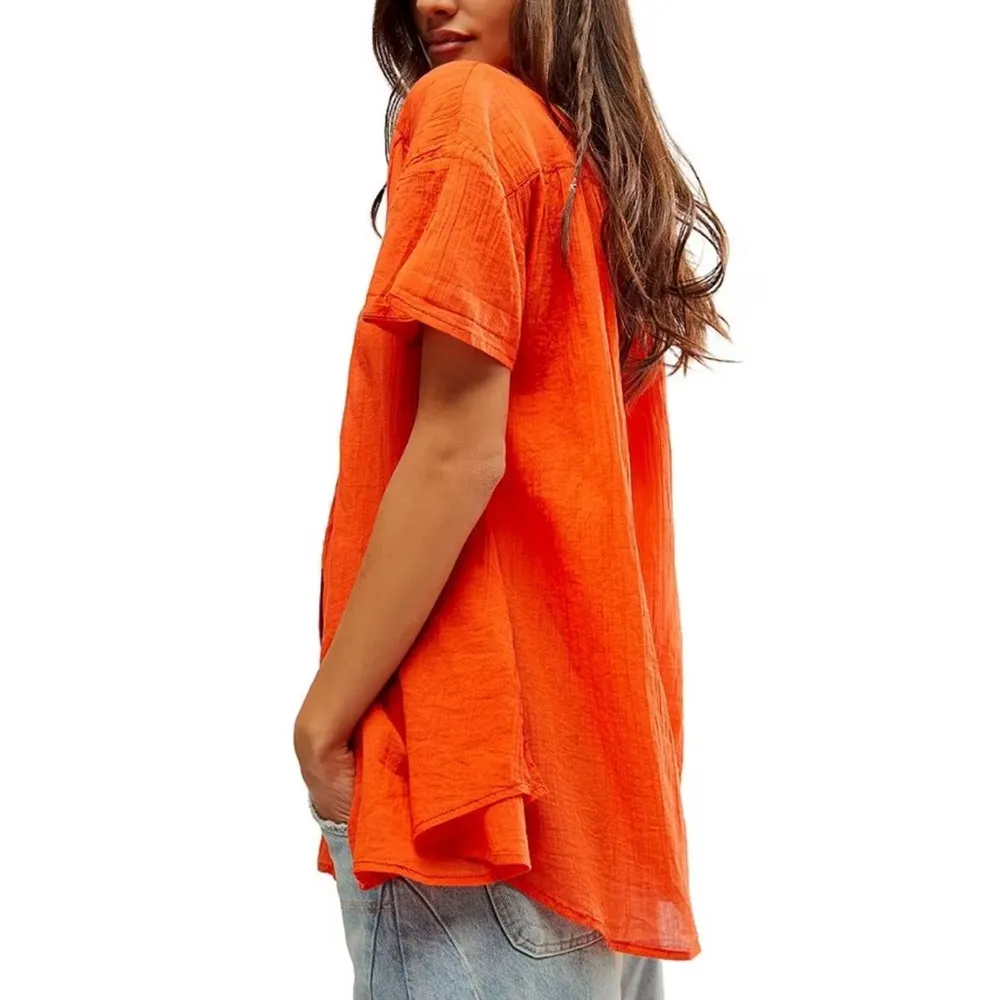 Free People
Float Away Button Front Short Sleeve Shirt XS Orange - Image 3