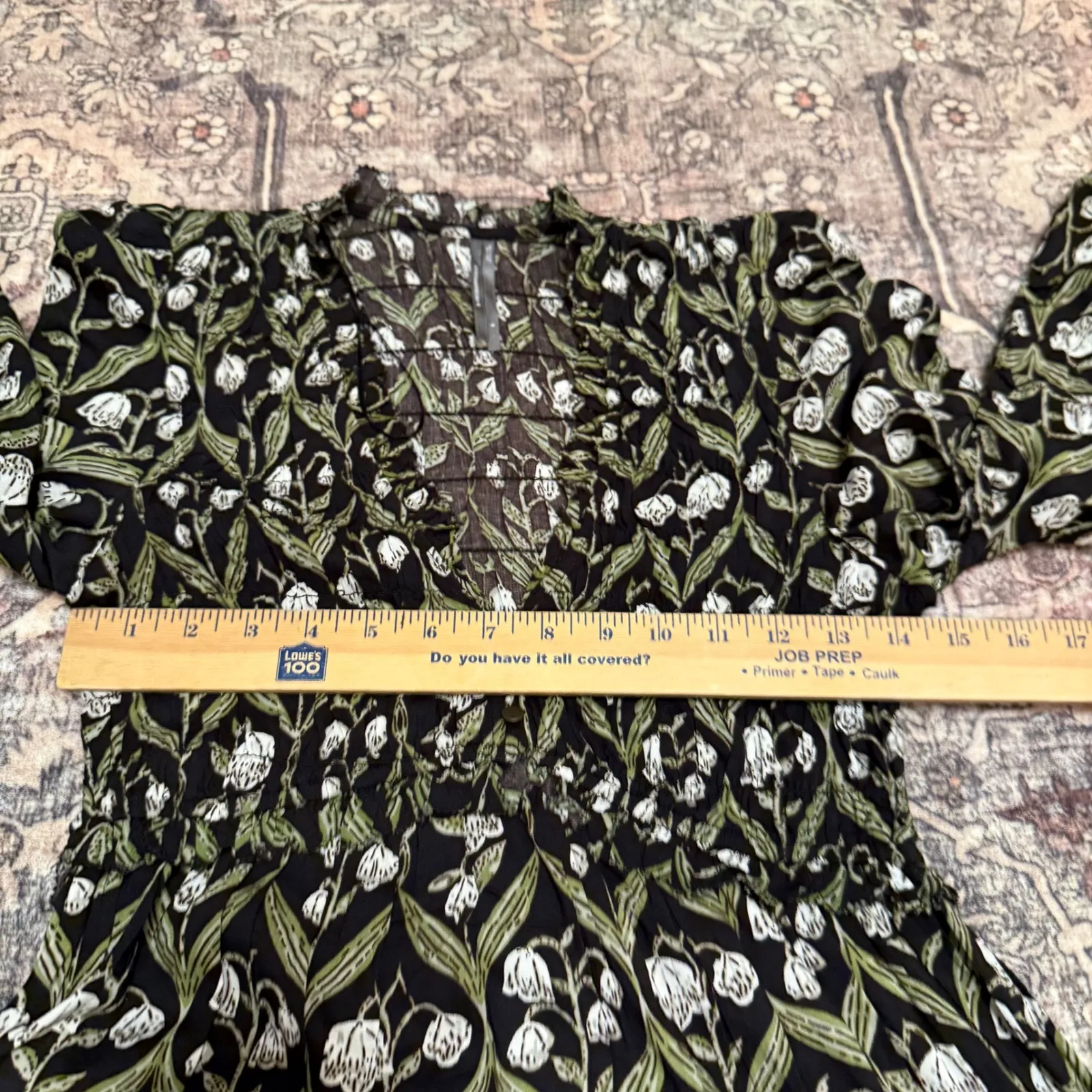 Anthropologie Ruched-Sleeve V-Neck Top S Romantic Floral Botanical Cottagecore - Image 8