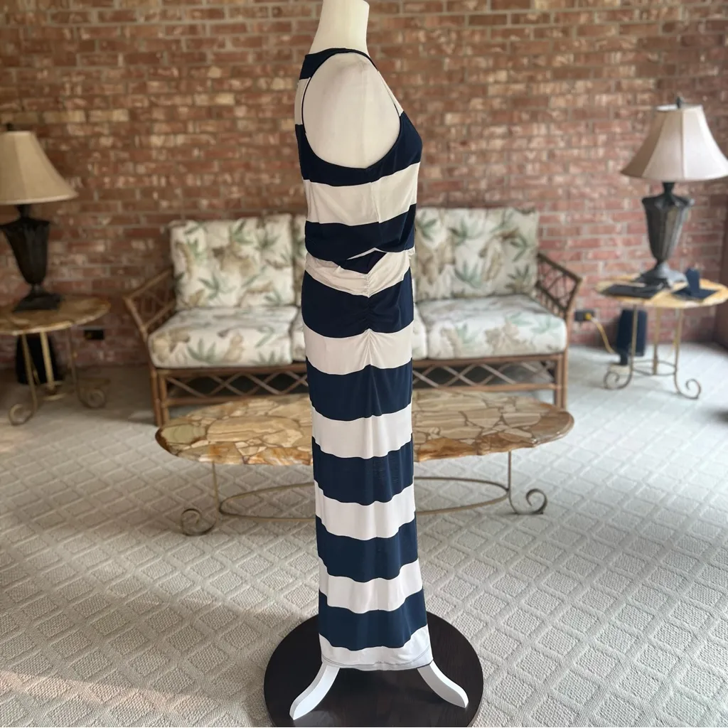 Splendid Luna Lake Dress Maxi Striped Navy White Ruched M Racerback Nautical Mod - Image 10