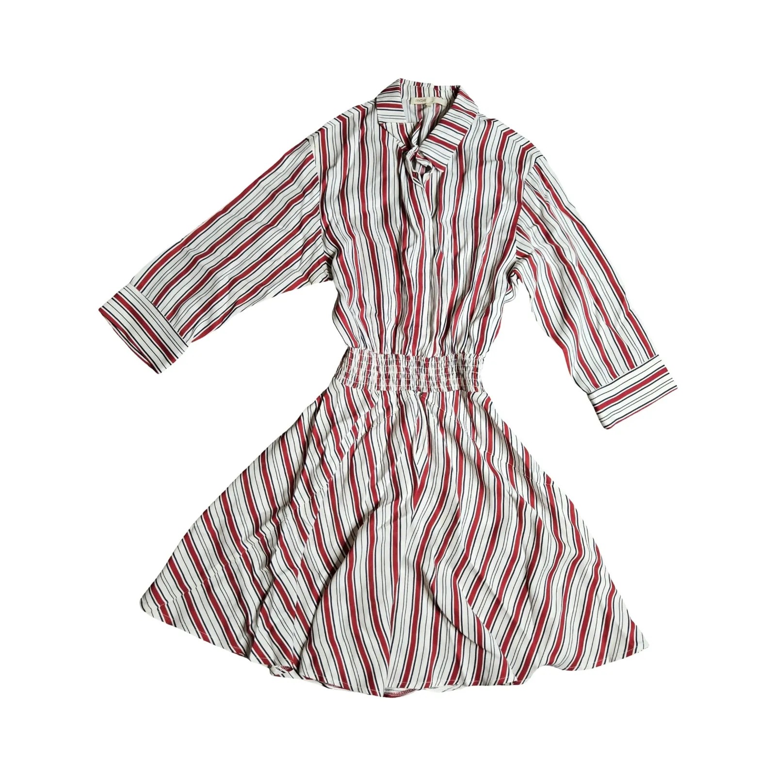 Maje White & Red Striped Shirt Women's Dress Size: 2 - Image 2