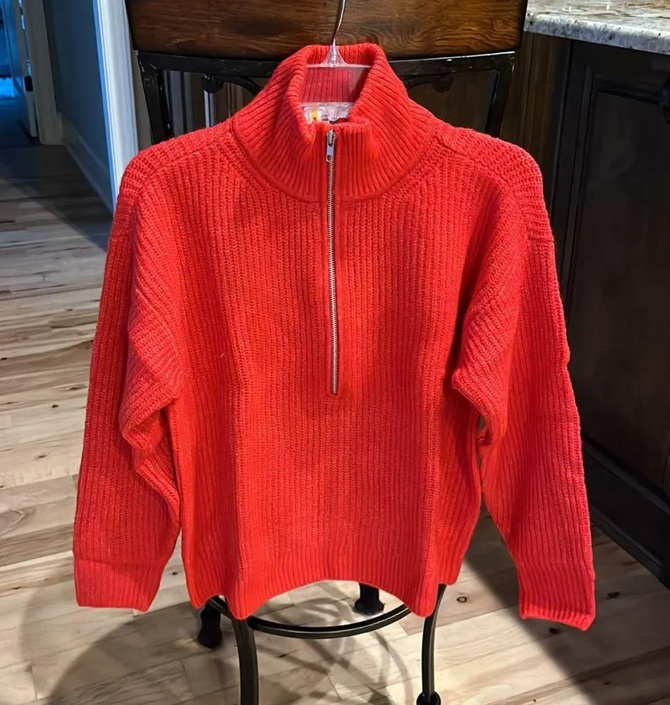 Red Cozy Vince Camuto Sweater Crossfire Acrylic Zip Neck - Image 10