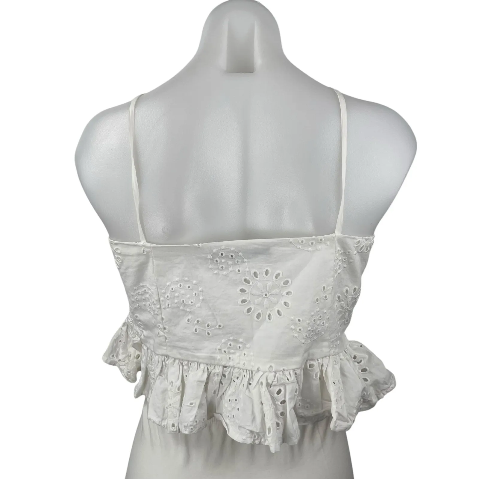 Zara White Embroidered Eyelet Sleeveless Ruched Peplum Cami Tank Crop Top Size M - Image 2