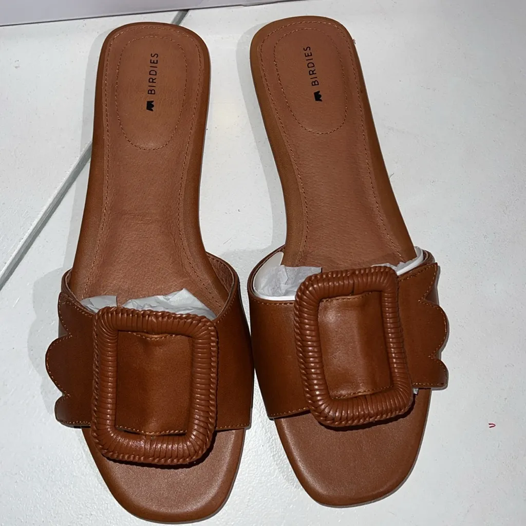 Birdies The Kiwi Cognac, Women's leather Slide Sandals size 10.5 - Image 3