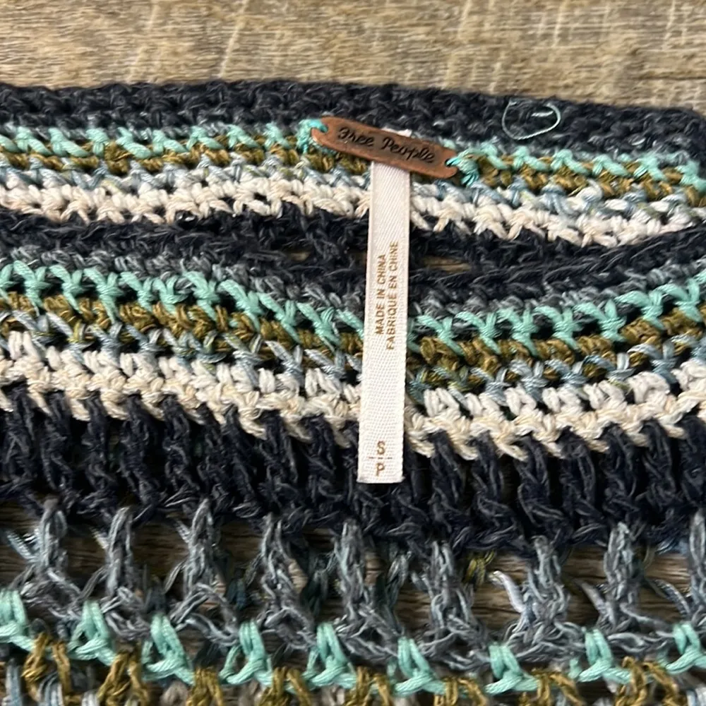 Free People Blue Bell Sleeved Striped Long Sleeve Silk Crochet Knit Top Size S - Image 2