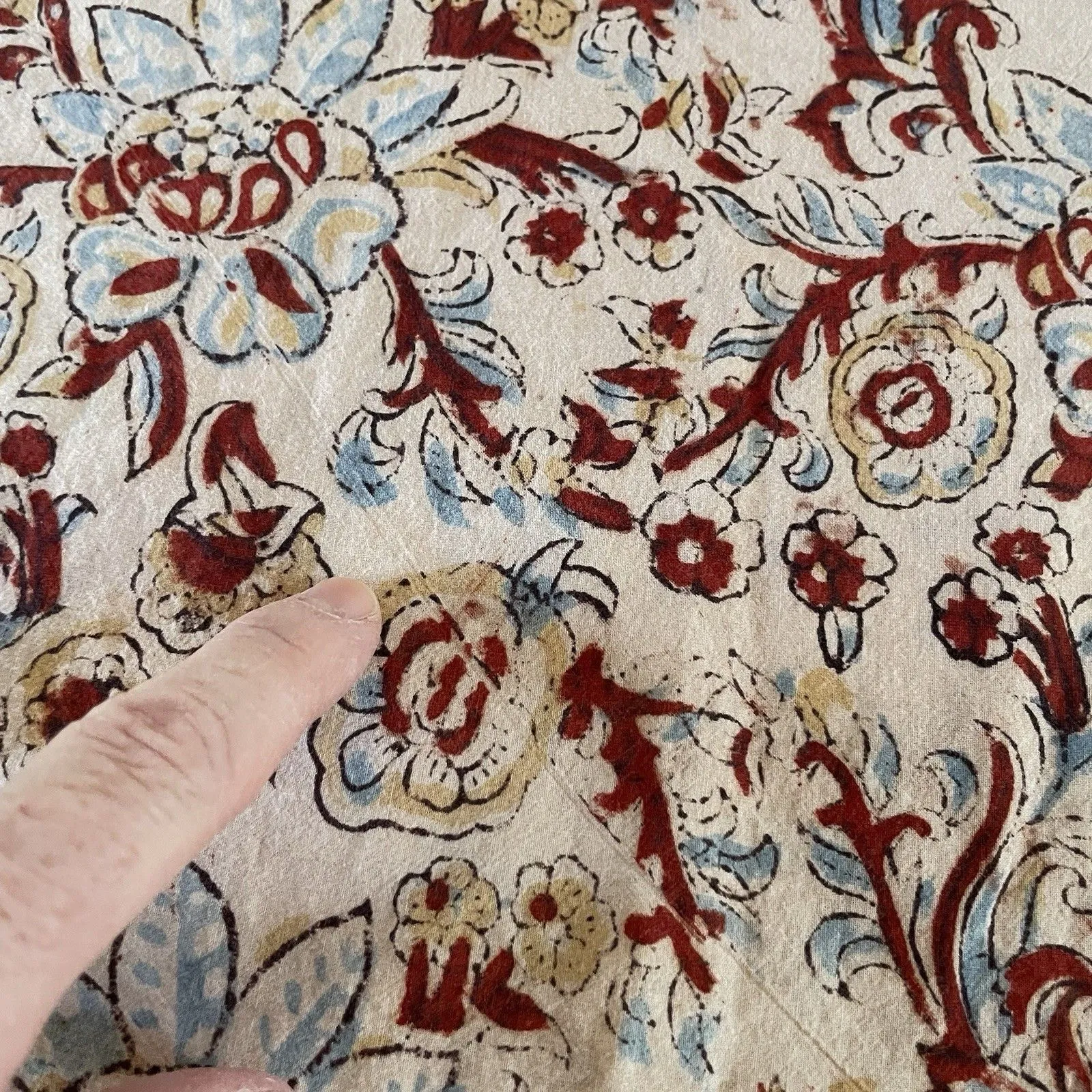 Pure Jill Top Womens 2X Organic Cotton Floral Batik Print Boxy India Boho shirt Tan - Image 8