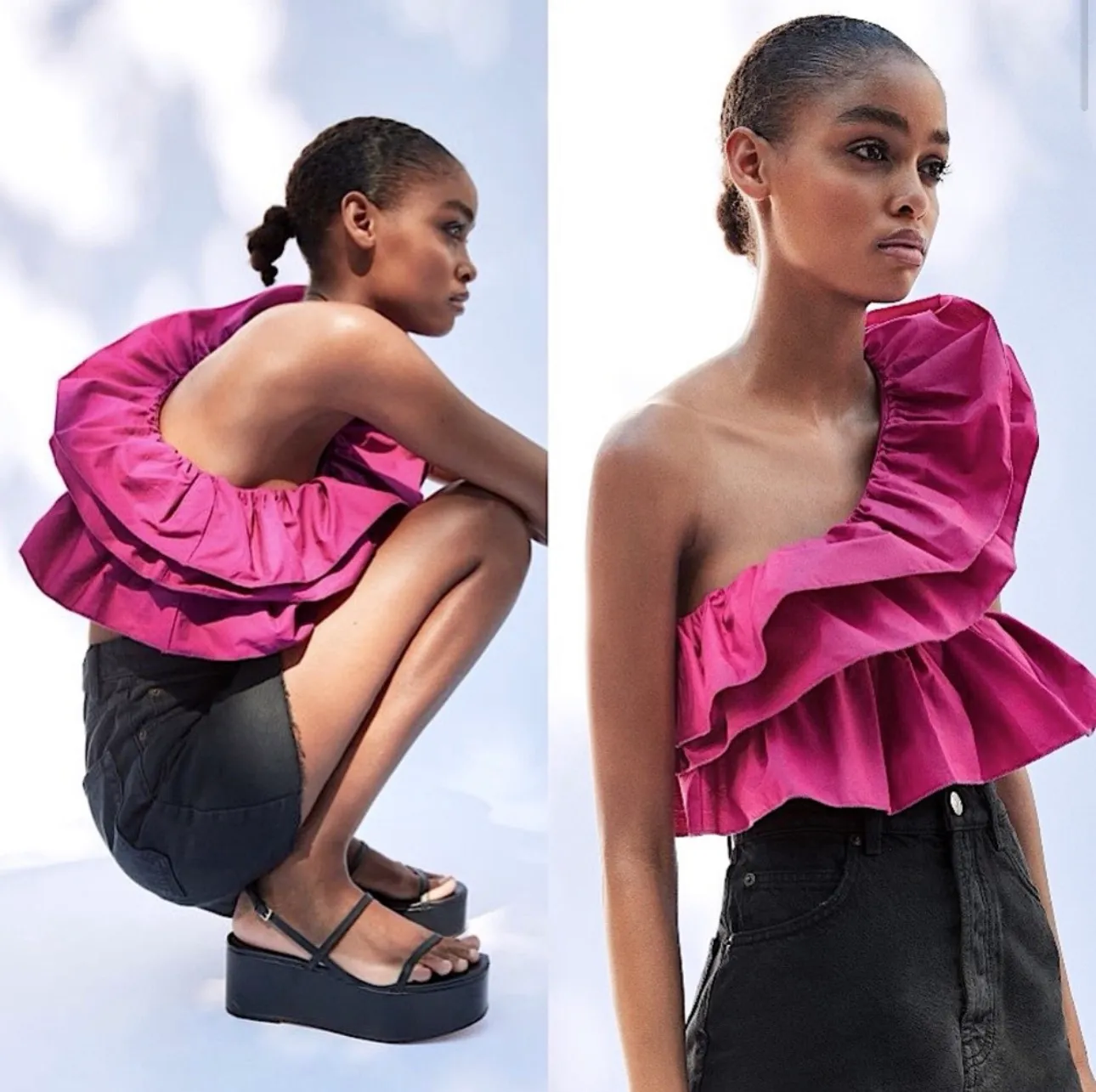 One Shoulder Ruffle Crop Top - Image 2