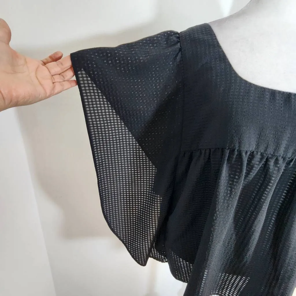 Who What Wear Black Gingham Semi-Sheer Blouse with Flowy Sleeves Size Medium - Image 5