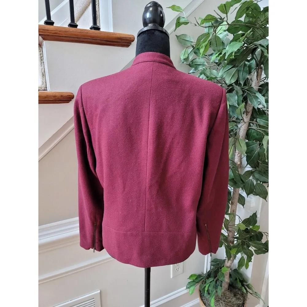 Harve Benard Women's Maroon Wool Long Sleeve Full Zip Front Casual Jacket 10 - Image 6