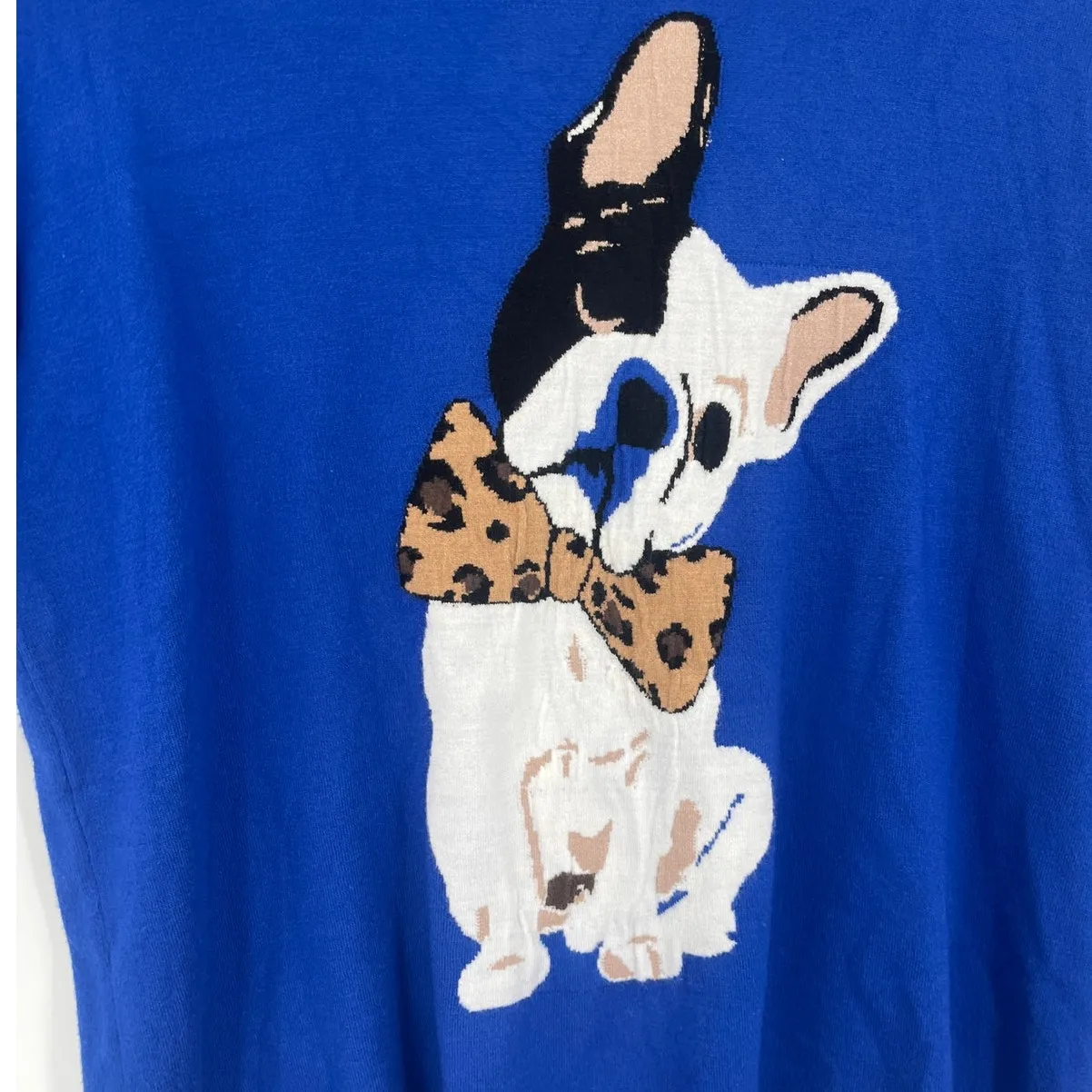 For the Republic Frenchie Dog Womens Sweater Sz 1X Novelty Quirky Kawaii Bowtie - Image 3