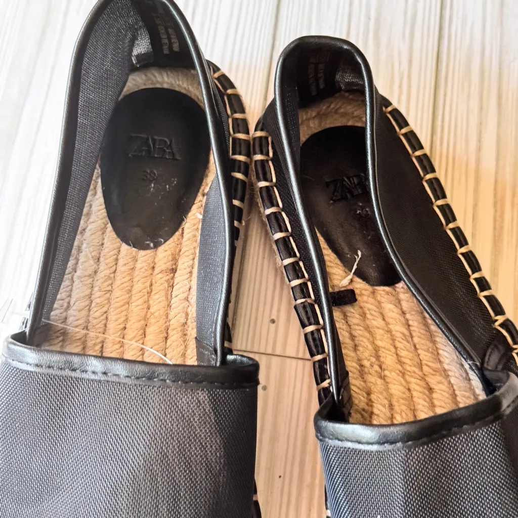 ZARA Women's Black Espadrille Low Heel Slip-On Shoes Sz 39 - Image 9