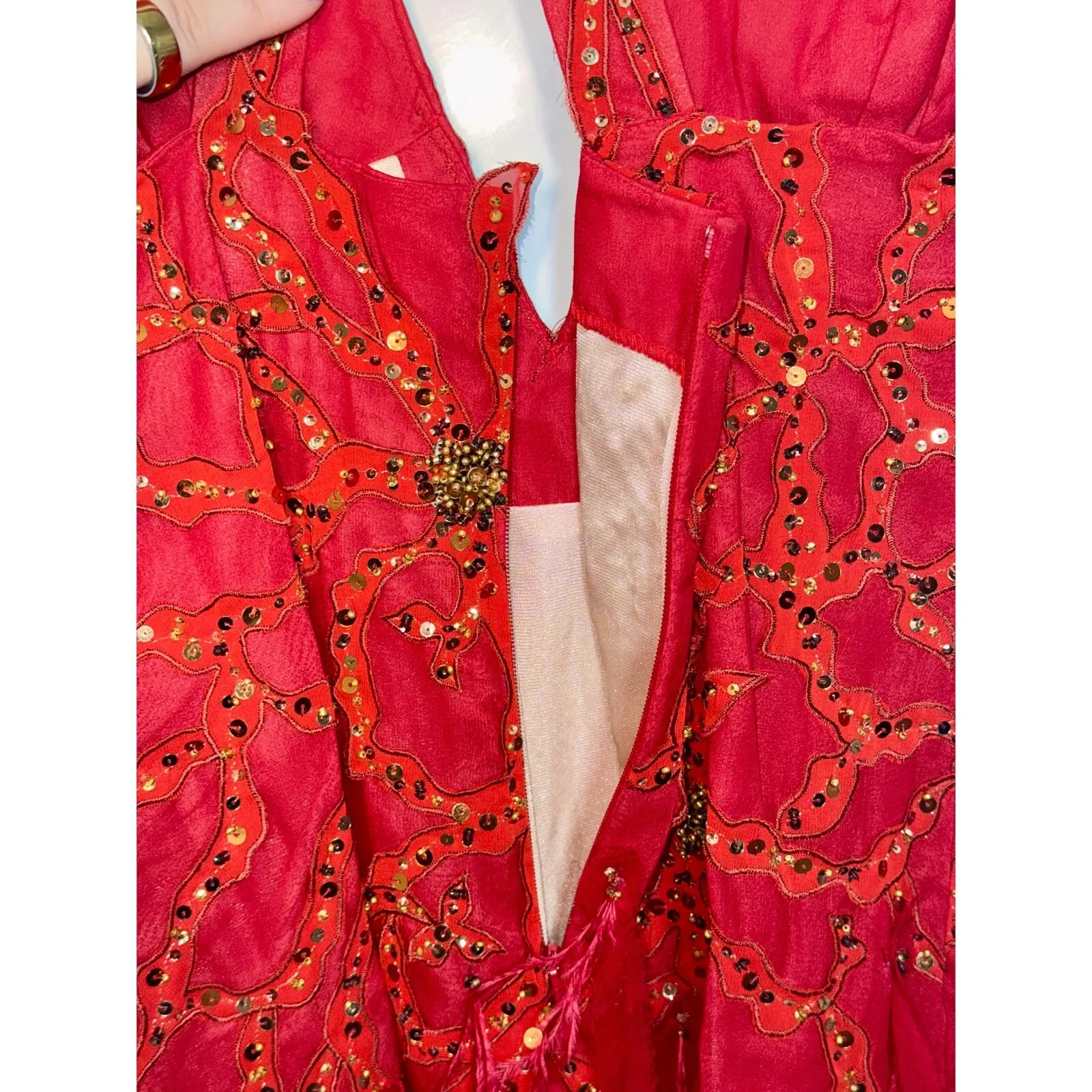 NWT Mandalay Red Silk Beaded Fringe Party Cocktail Mini Evening Dress Womens 8 - Image 10