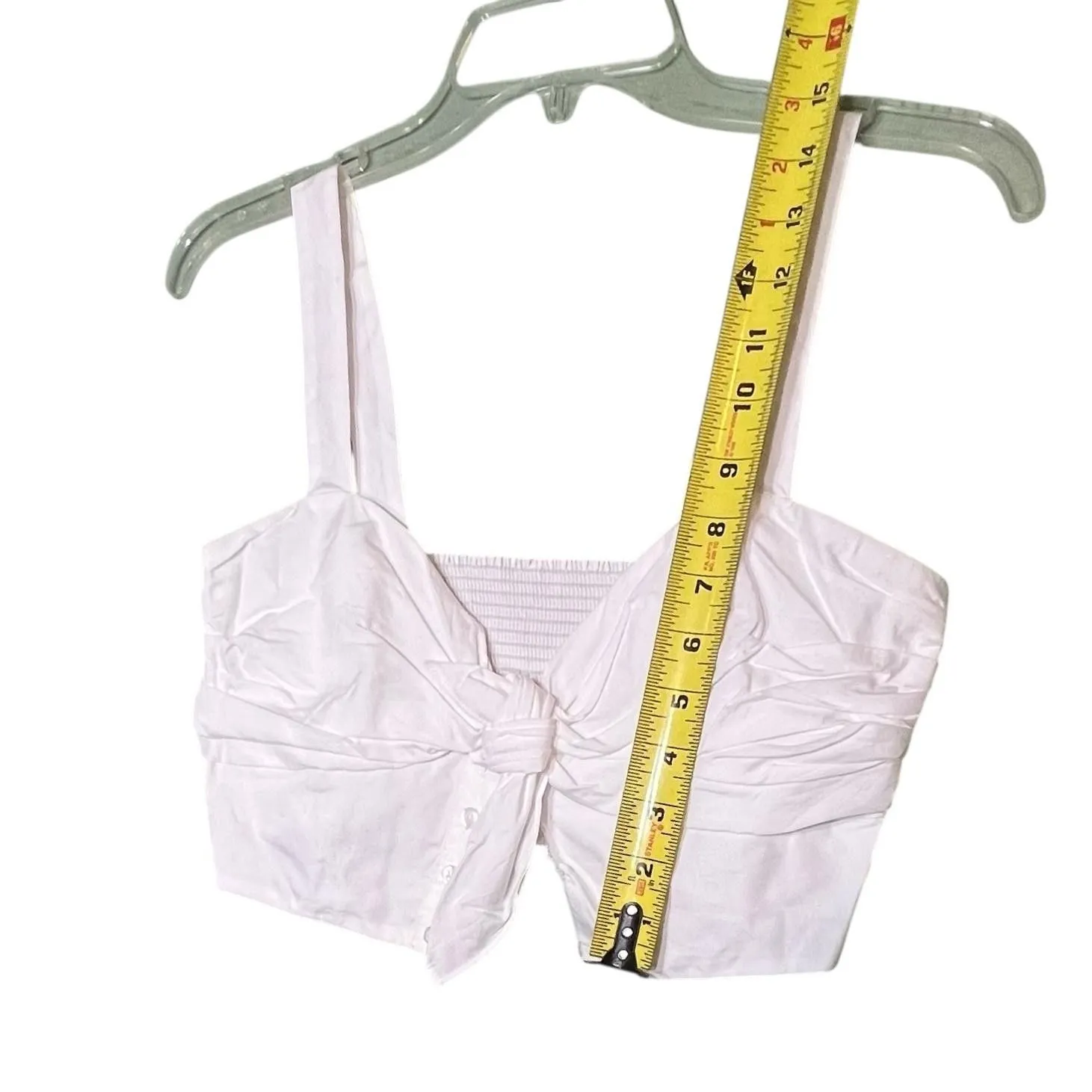 A.L.C. Tank Top Womens 2 White Cropped Sweetheart Tie Front Bow Button Strappy - Image 6