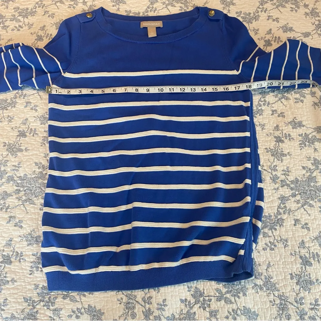 Banana Republic Nautical Striped Sweater Riviera Blue 100% Cotton Size Large - Image 6