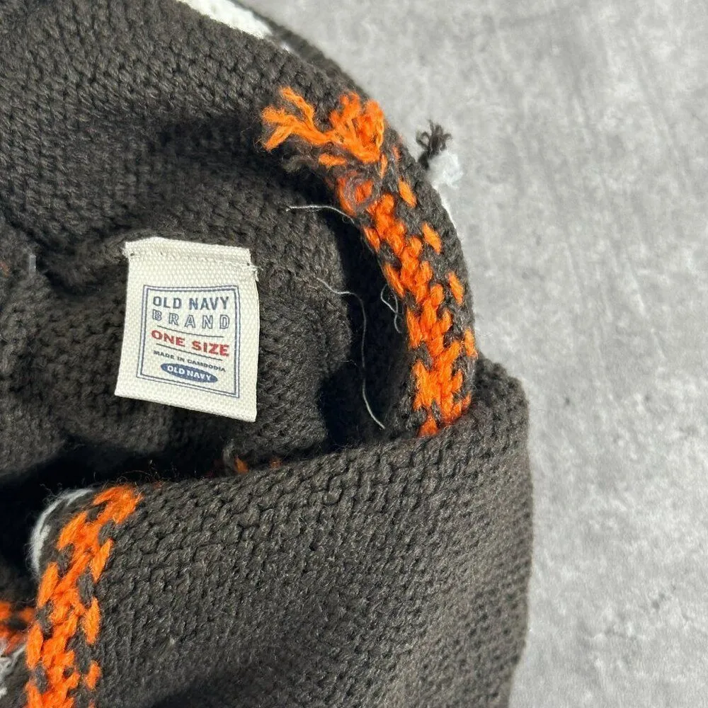 NEW Old Navy Beanie OS Brown Orange Knit Y2K Pom‎ Pom Winter Hat - Image 6