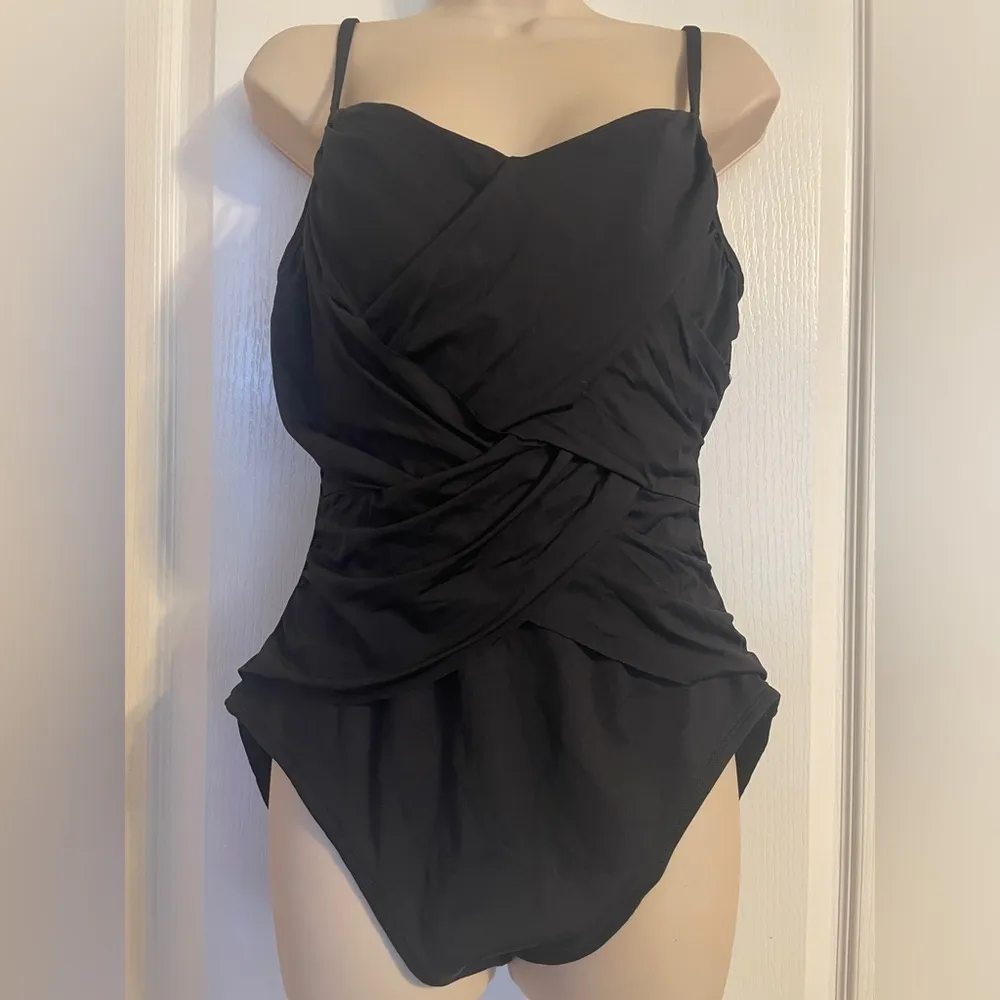 La Blanca Island Goddess Front Draped Tummy Control One Piece Swimsuit Sz 16 - Image 7