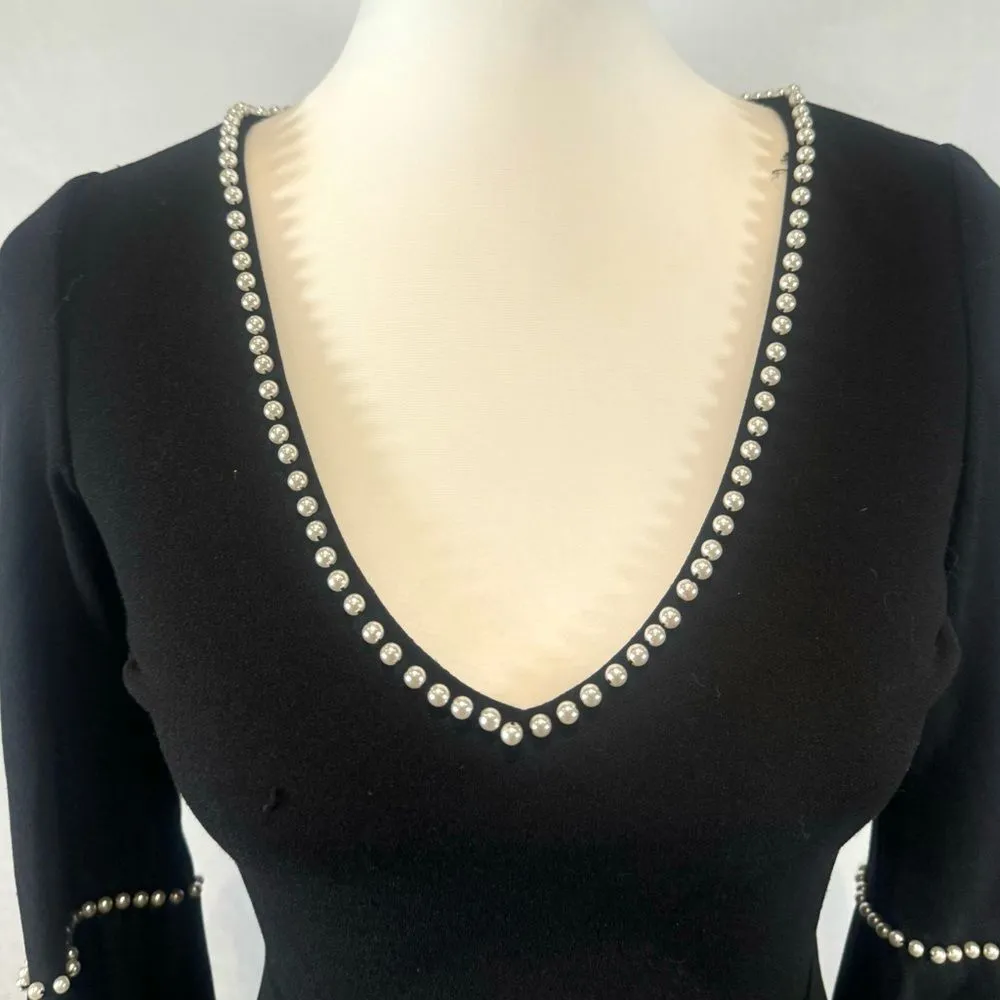 Lulu's long bell sleeve black dress with pearl details size XS - Image 6