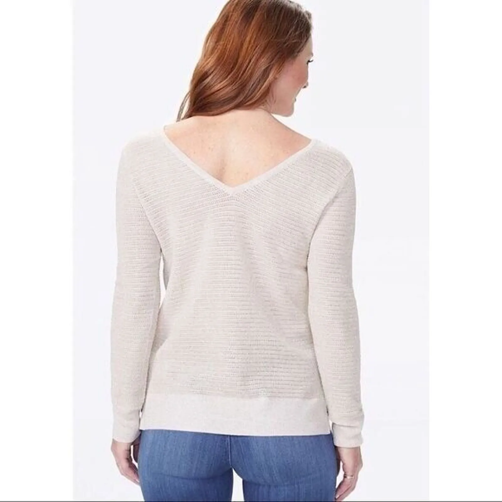 NYDJ Lurex Double V-Neck Sweater Size‎ Small - Image 3