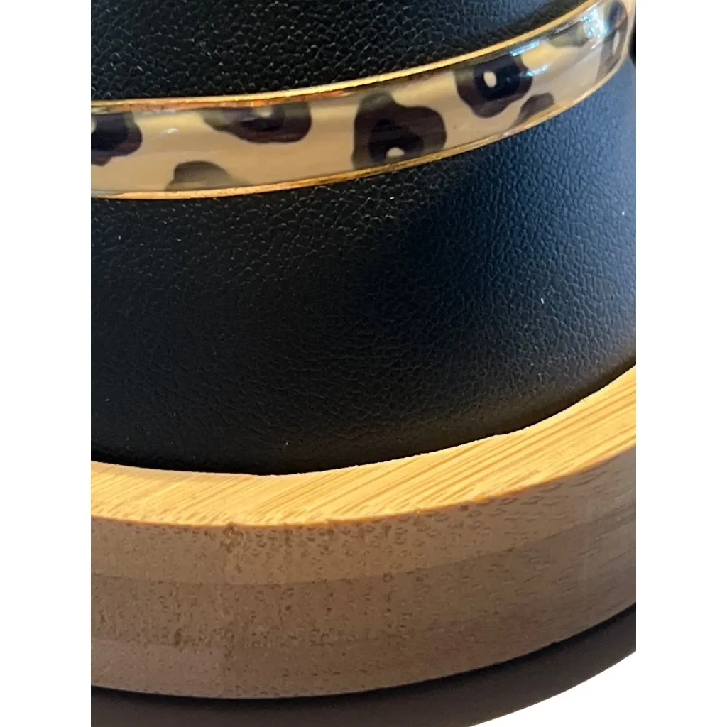 J Crew Gold Tone Bangle Bracelet Black Red Flowers Stack Signed 2.5" Diameter - Image 2