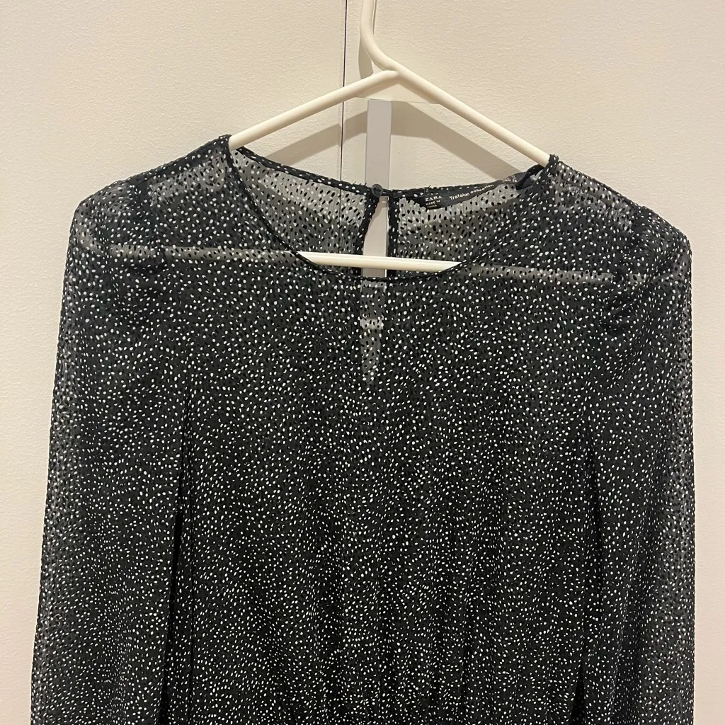 ZARA  Black Sheer Blouse with White Dots - Image 2