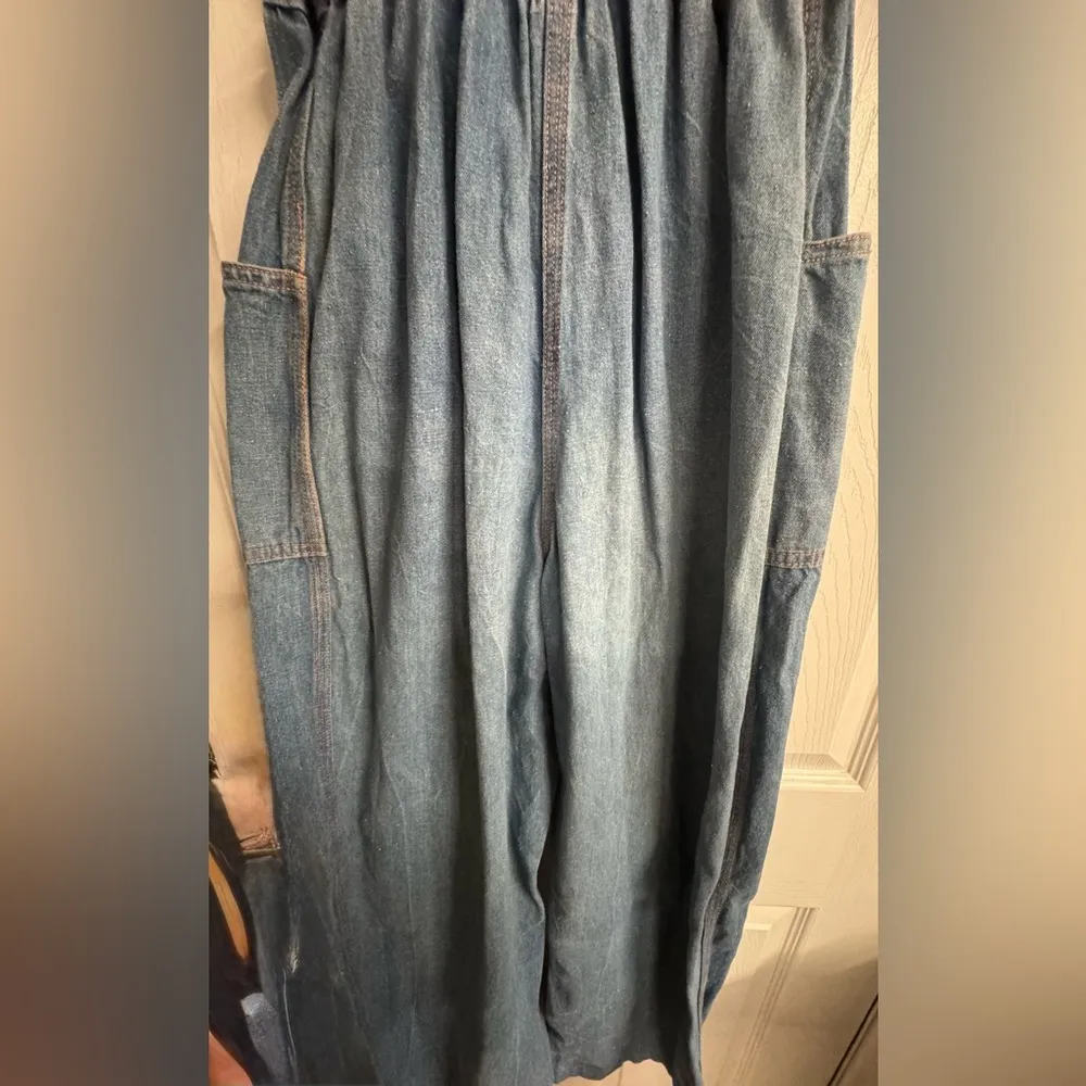 March 1 womens denim zipup wideleg jumpsuit coverall size 11 12 distressed vinta Blue - Image 5